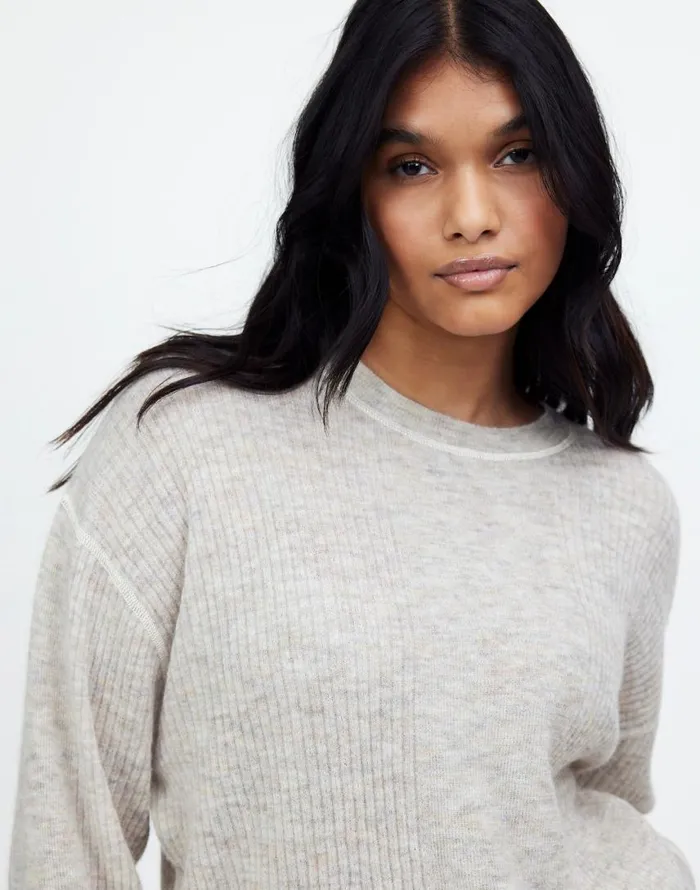 Sweaters Women Madewell Plus Ribbed AlpacaBlend Crewneck Sweater Hthr Stone