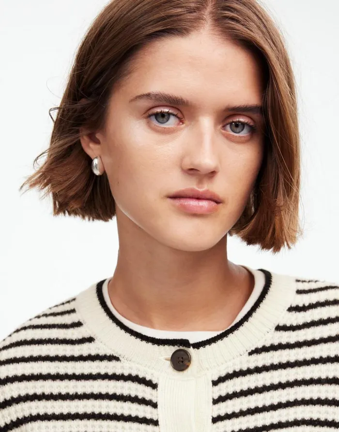 Sweaters Women Madewell WaffleKnit Wool Cardigan In Stripe Winter White Stripe Sweaters Women Madewell WaffleKnit Wool Cardigan In Stripe Winter White Stripe