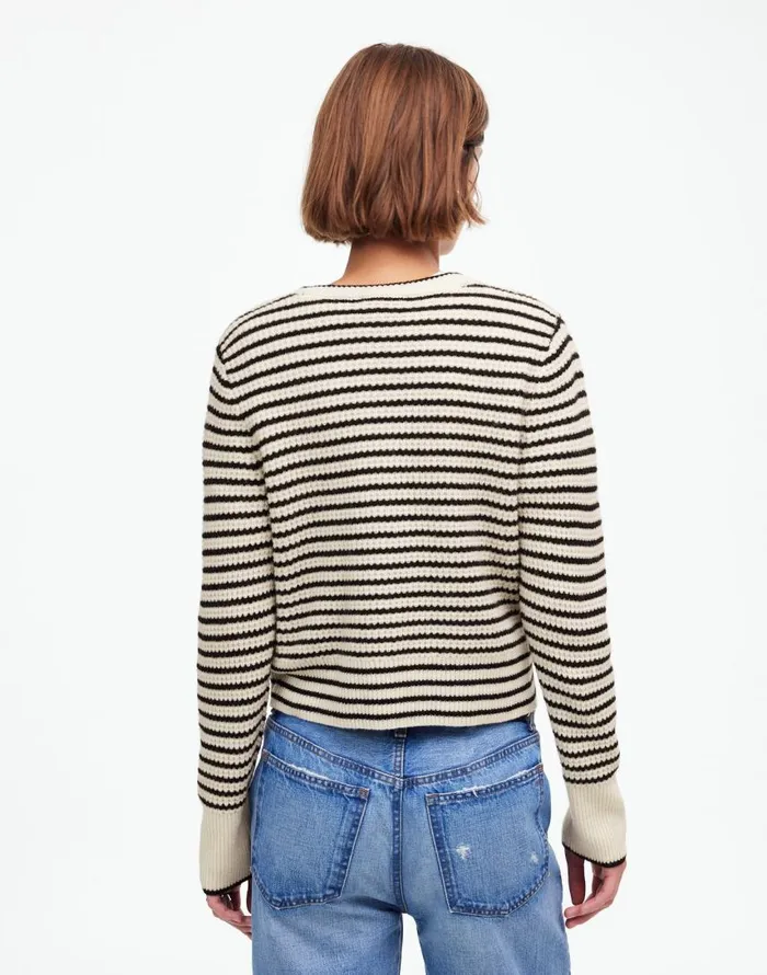 Sweaters Women Madewell WaffleKnit Wool Cardigan In Stripe Winter White Stripe