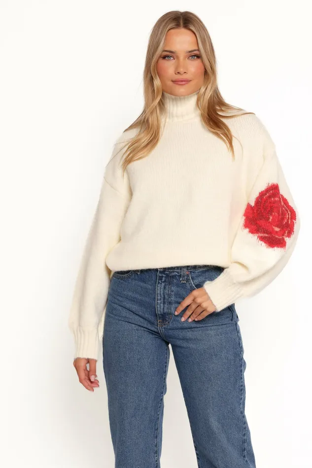 Sweaters Women Petal and Pup Kelso Flower Embroidery Knit Sweater Cream
