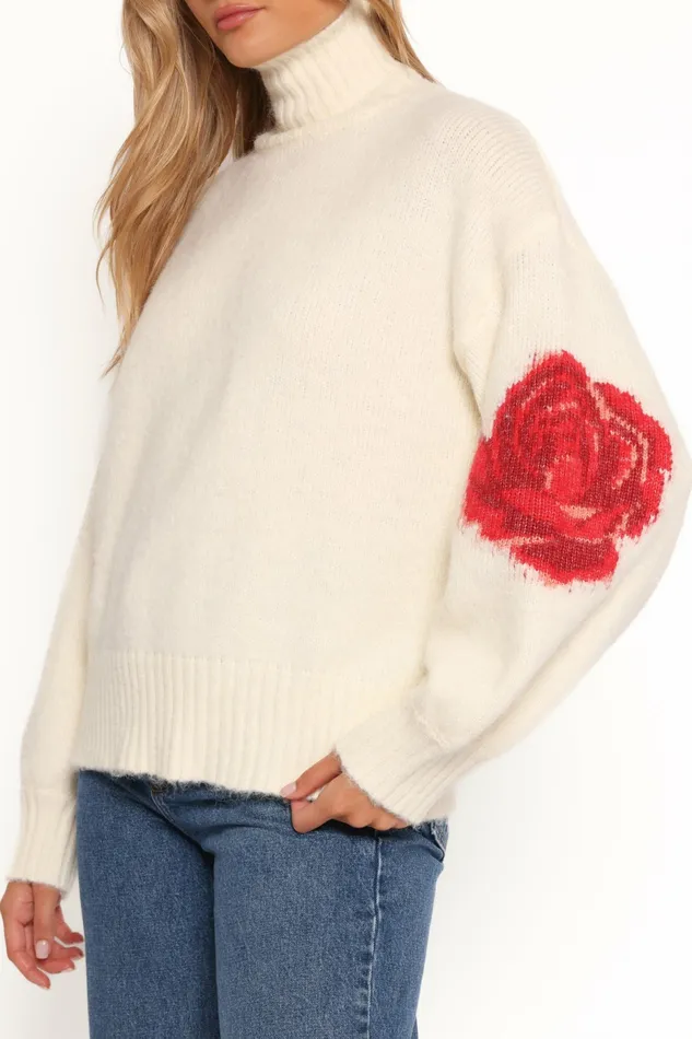 Sweaters Women Petal and Pup Kelso Flower Embroidery Knit Sweater Cream
