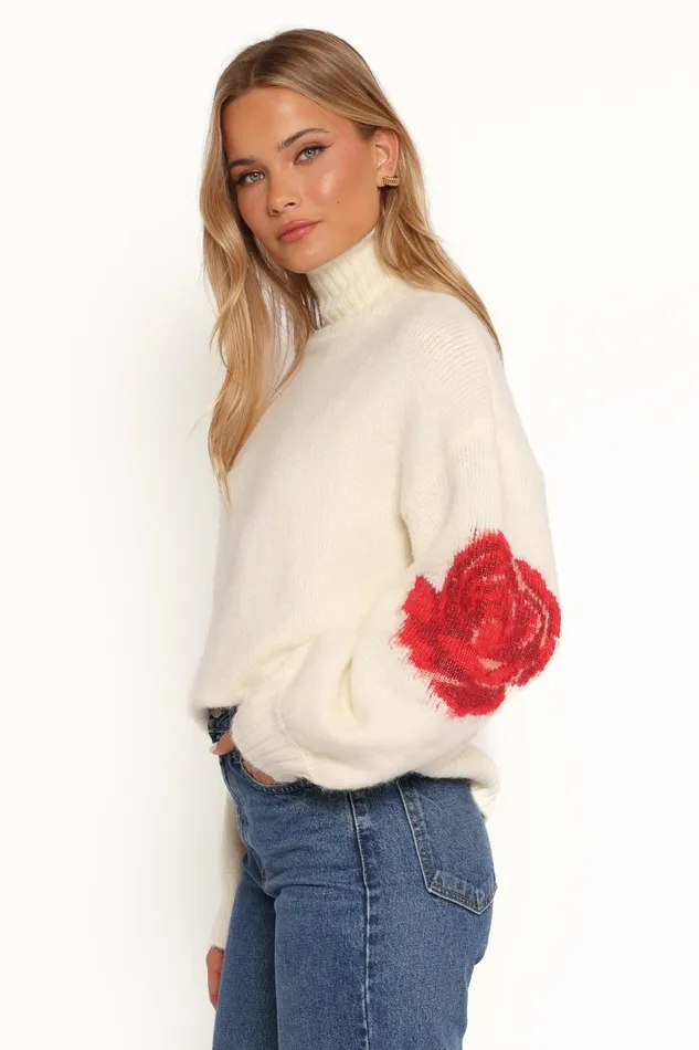 Sweaters Women Petal and Pup Kelso Flower Embroidery Knit Sweater Cream