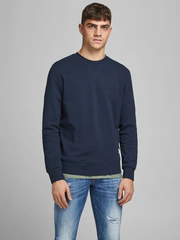 Sweatshirts JACK and JONES Mens BASIC CREW NECK SWEATSHIRT Blue Navy Blazer Online