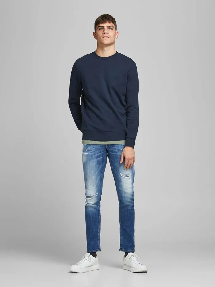 Sweatshirts JACK and JONES Mens BASIC CREW NECK SWEATSHIRT Blue Navy Blazer Online