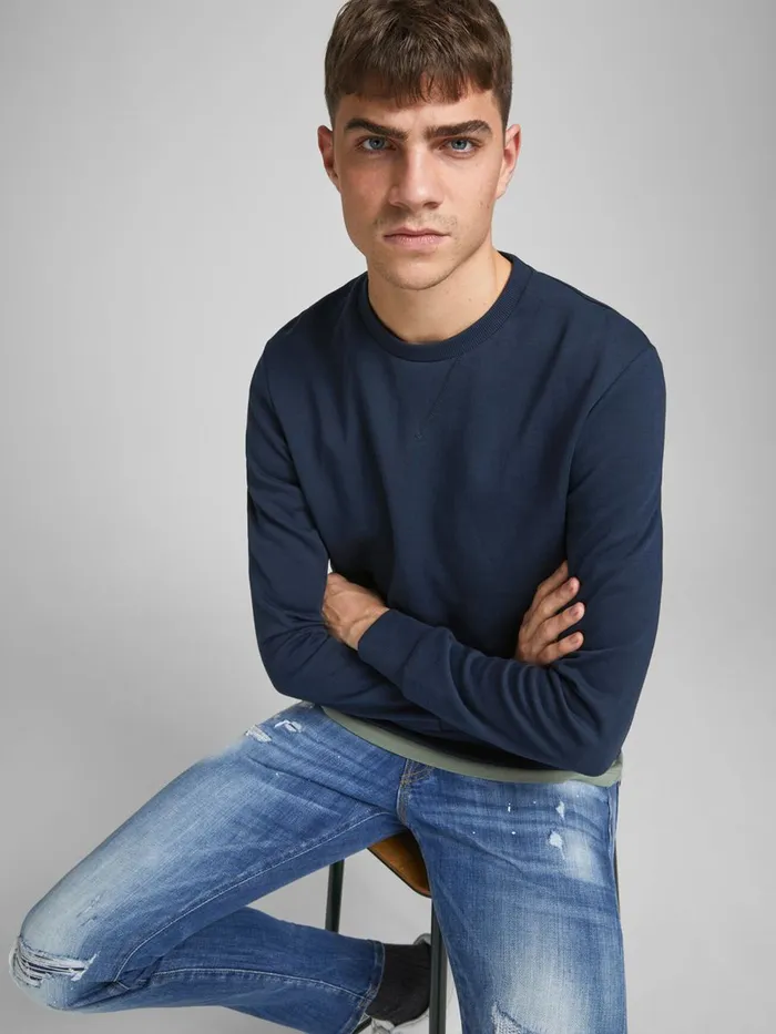 Sweatshirts JACK and JONES Mens BASIC CREW NECK SWEATSHIRT Blue Navy Blazer Online