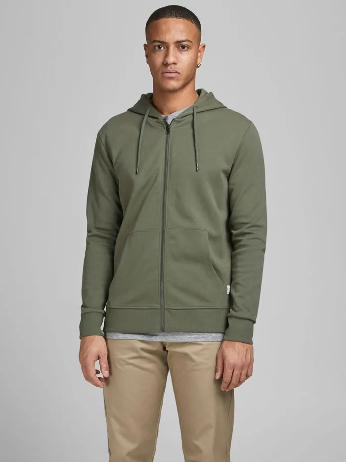 Sweatshirts JACK and JONES Mens BASIC ZIPPED HOODIE Green Dusty Olive Online