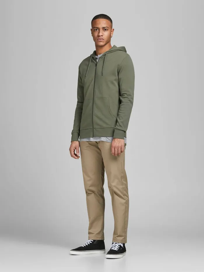 Sweatshirts JACK and JONES Mens BASIC ZIPPED HOODIE Green Dusty Olive Online