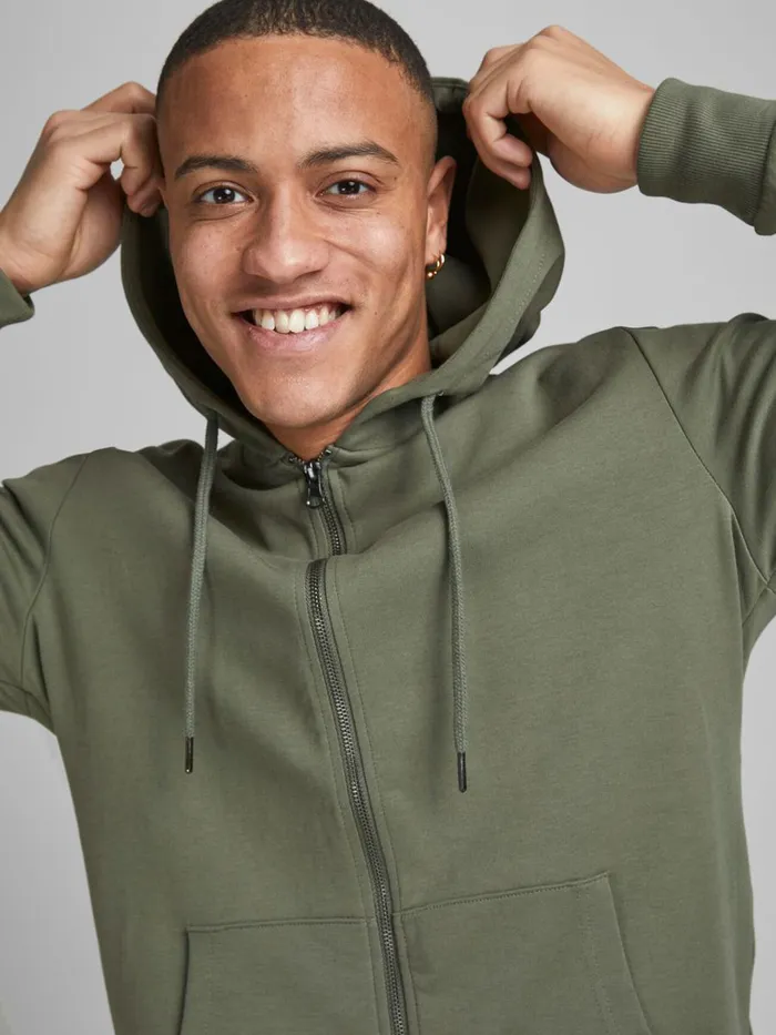 Sweatshirts JACK and JONES Mens BASIC ZIPPED HOODIE Green Dusty Olive Online