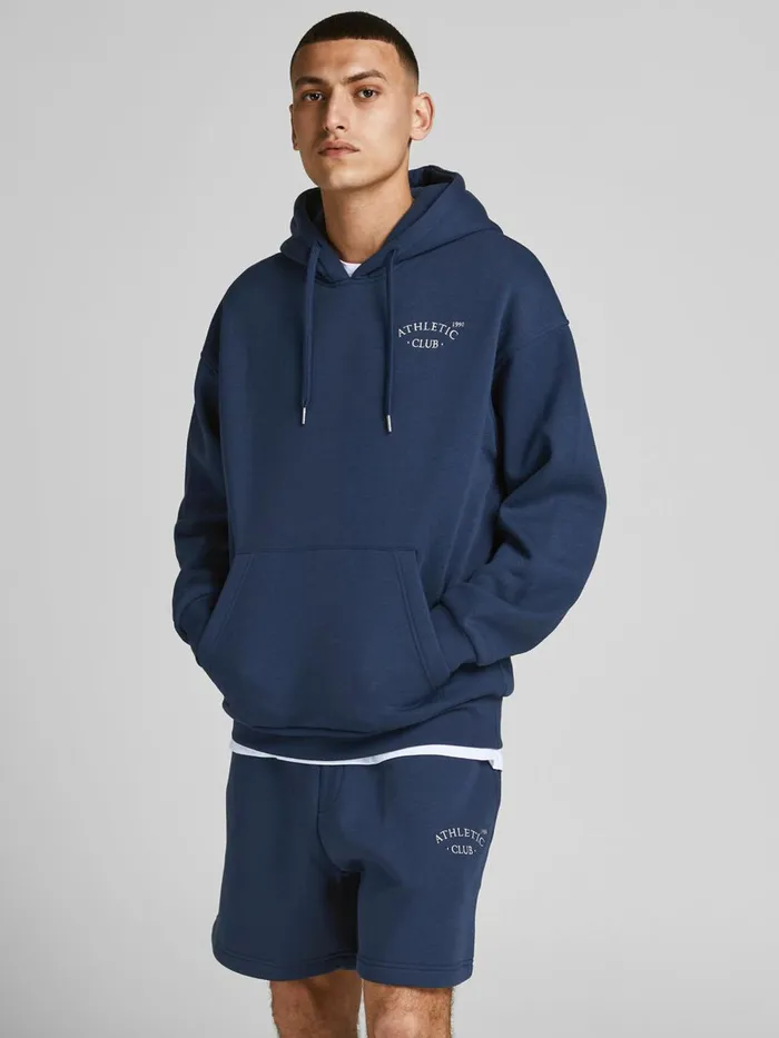 Sweatshirts JACK and JONES Mens CHEST PRINT HOODIE Blue Spellbound For Sale