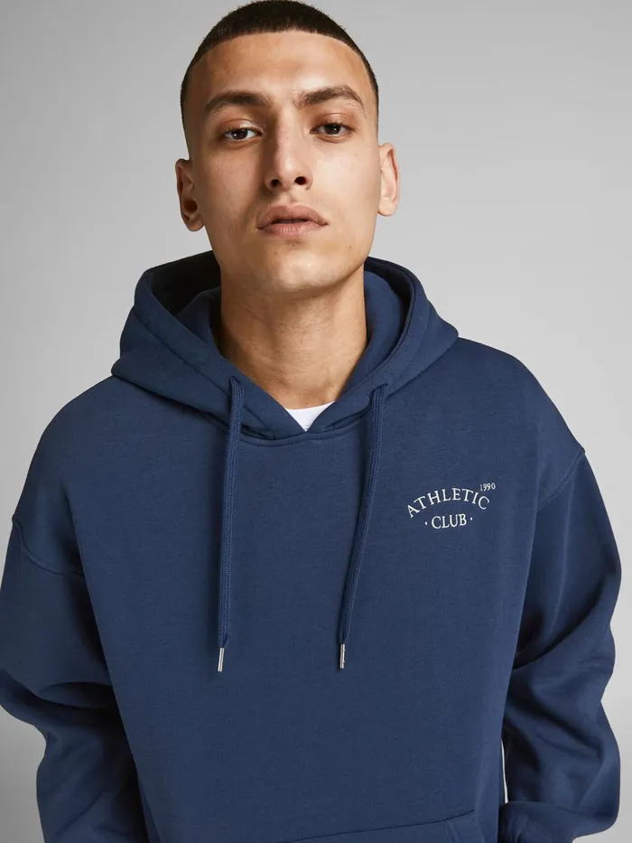 Sweatshirts JACK and JONES Mens CHEST PRINT HOODIE Blue Spellbound For Sale