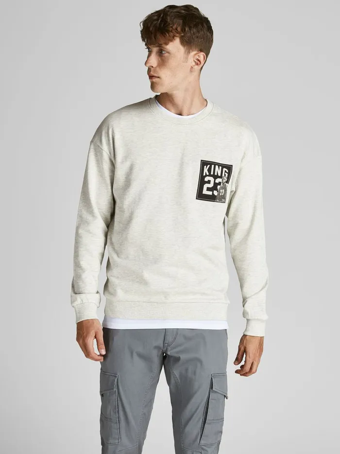 Sweatshirts JACK and JONES Mens CREW NECK SWEATSHIRT Grey White Melange Popular