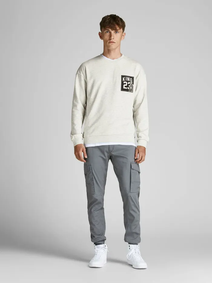 Sweatshirts JACK and JONES Mens CREW NECK SWEATSHIRT Grey White Melange Popular