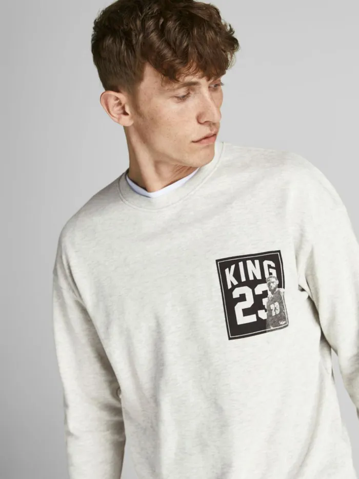 Sweatshirts JACK and JONES Mens CREW NECK SWEATSHIRT Grey White Melange Popular