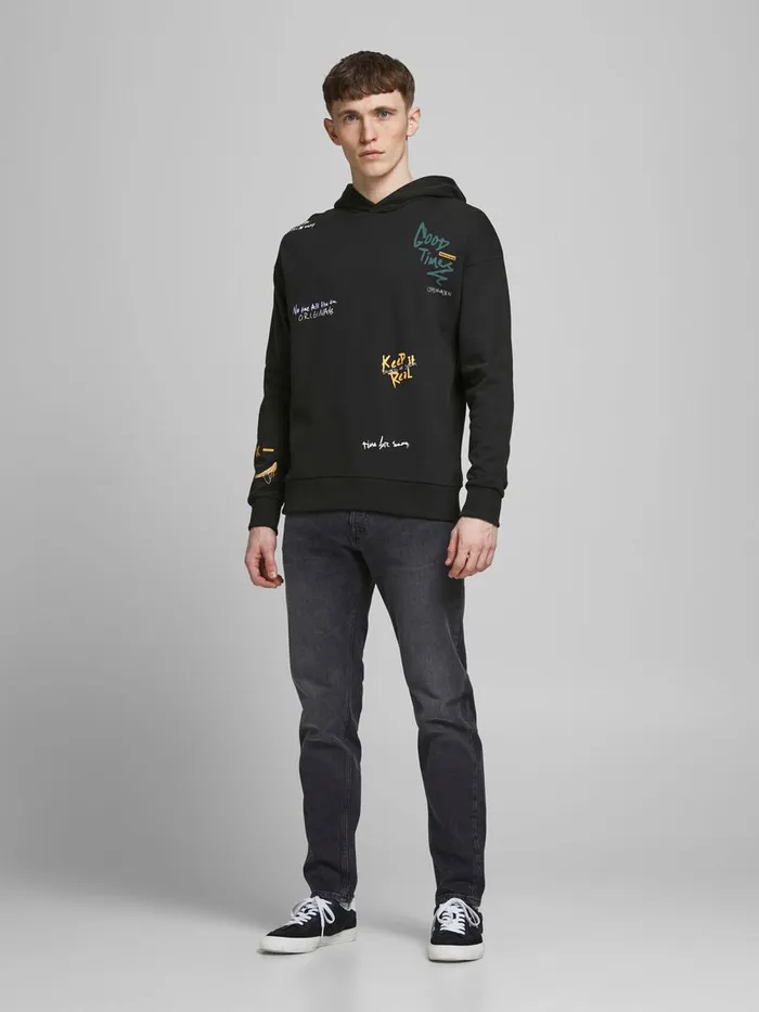 Sweatshirts JACK and JONES Mens GOOD TIMES8217 HOODIE Black Black Cheap On Sale