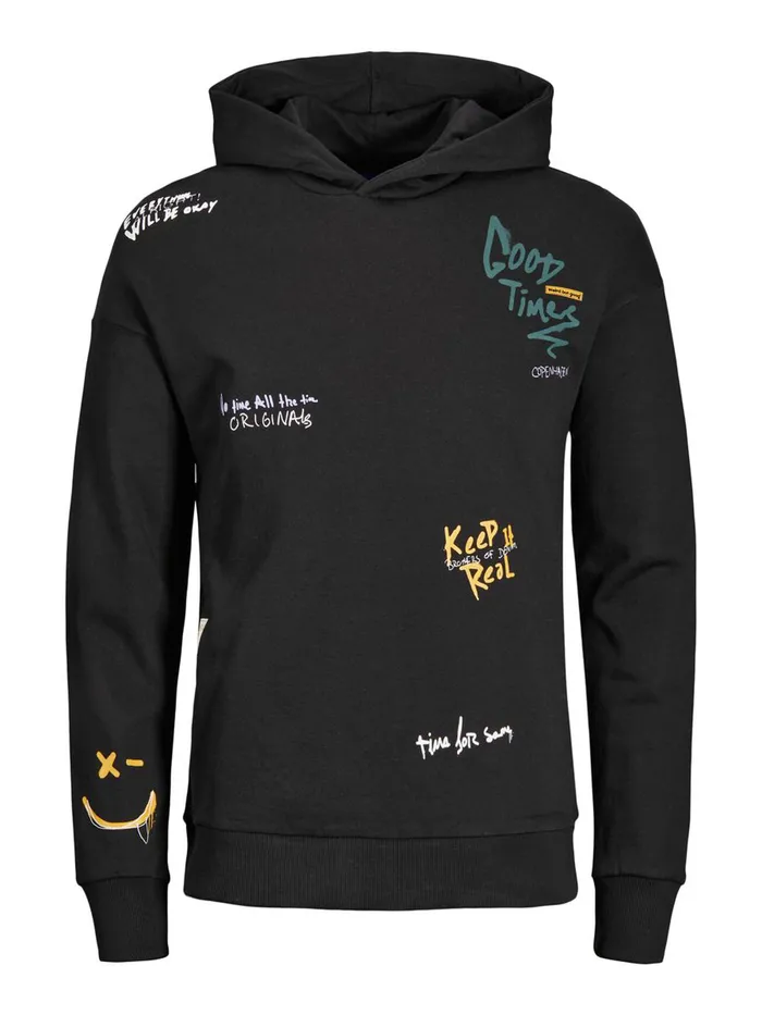 Sweatshirts JACK and JONES Mens GOOD TIMES8217 HOODIE Black Black Cheap On Sale
