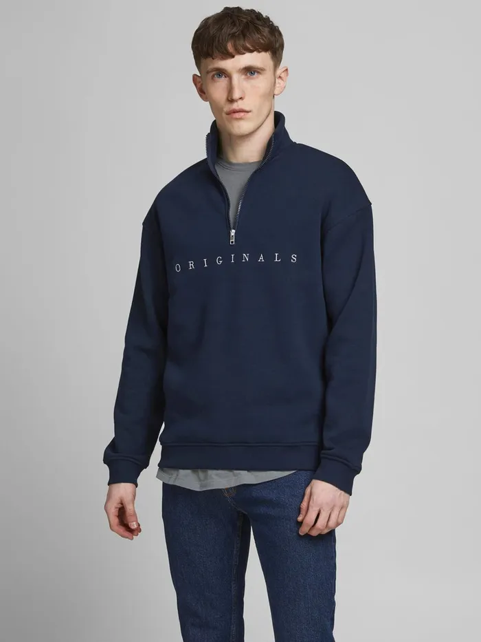 Sweatshirts JACK and JONES Mens HALF ZIP SWEATSHIRT Blue Navy Blazer Online