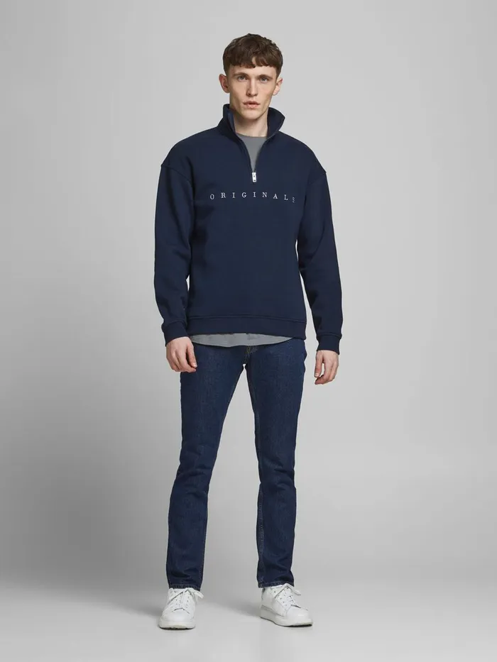 Sweatshirts JACK and JONES Mens HALF ZIP SWEATSHIRT Blue Navy Blazer Online