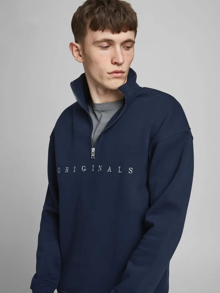 Sweatshirts JACK and JONES Mens HALF ZIP SWEATSHIRT Blue Navy Blazer Online