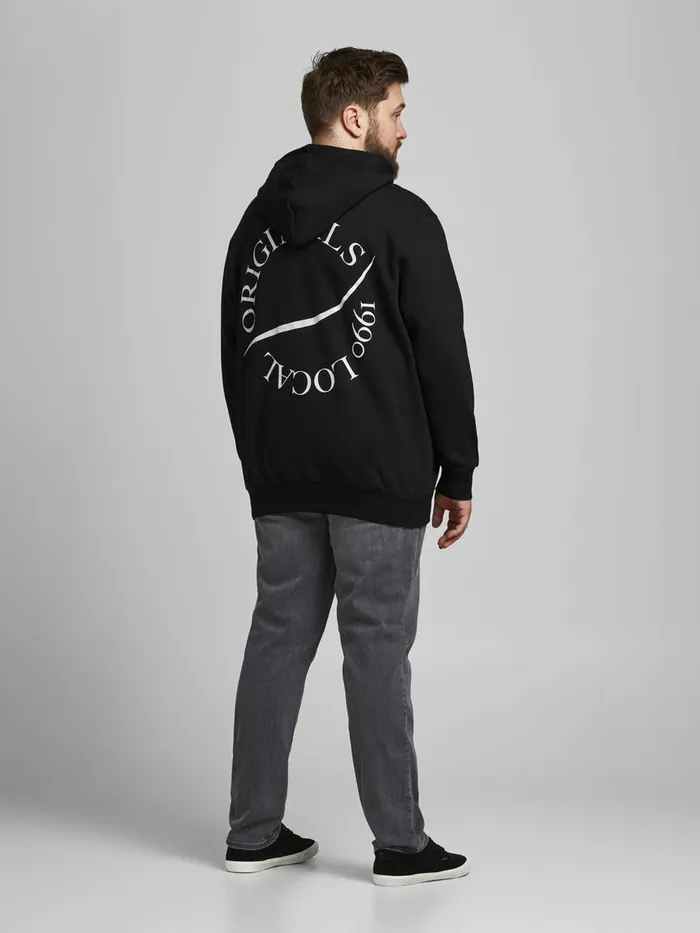 Sweatshirts JACK and JONES Mens KANGAROO POCKET PLUS SIZE HOODIE Black Black Online