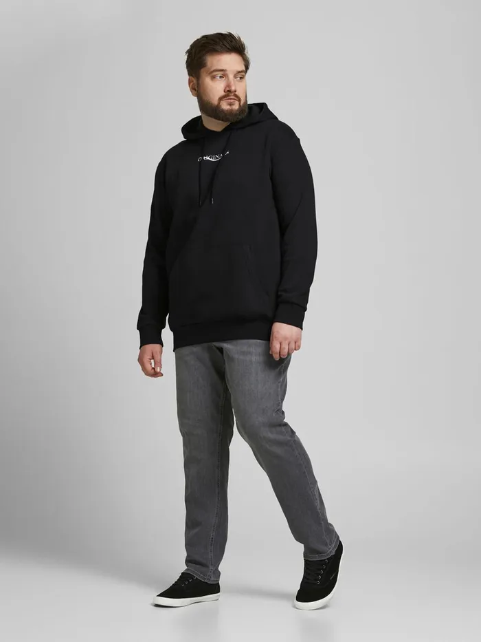 Sweatshirts JACK and JONES Mens KANGAROO POCKET PLUS SIZE HOODIE Black Black Online