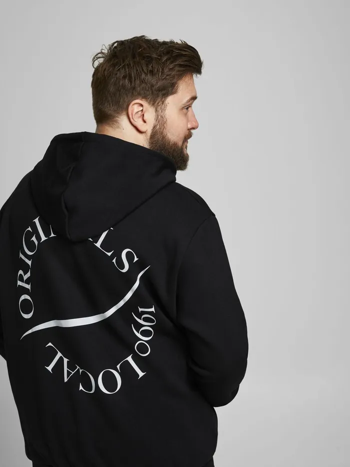 Sweatshirts JACK and JONES Mens KANGAROO POCKET PLUS SIZE HOODIE Black Black Online