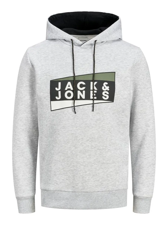 Sweatshirts JACK and JONES Mens LOGO HOODIE Grey Light Grey Melange Near Me
