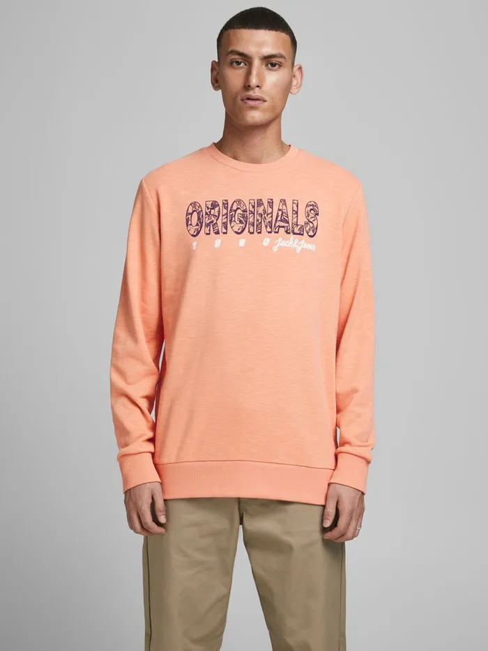 Sweatshirts JACK and JONES Mens LOGO PRINT SWEATSHIRT Pastel Shell Coral Online