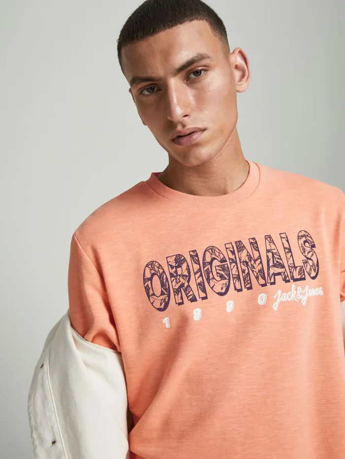 Sweatshirts JACK and JONES Mens LOGO PRINT SWEATSHIRT Pastel Shell Coral Online