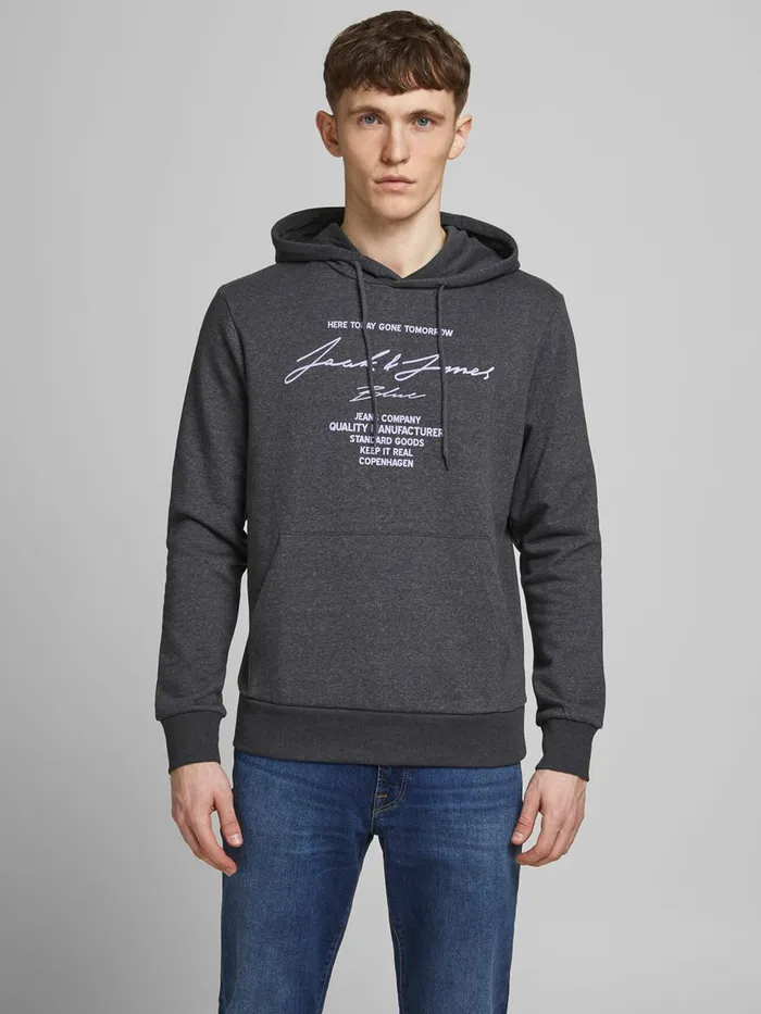Sweatshirts JACK and JONES Mens LOOPBACK LOGO HOODIE Grey Dark Grey Melange Near Me Sweatshirts JACK and JONES Mens LOOPBACK LOGO HOODIE Grey Dark Grey Melange Near Me