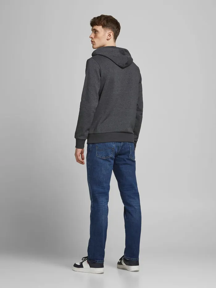 Sweatshirts JACK and JONES Mens LOOPBACK LOGO HOODIE Grey Dark Grey Melange Near Me