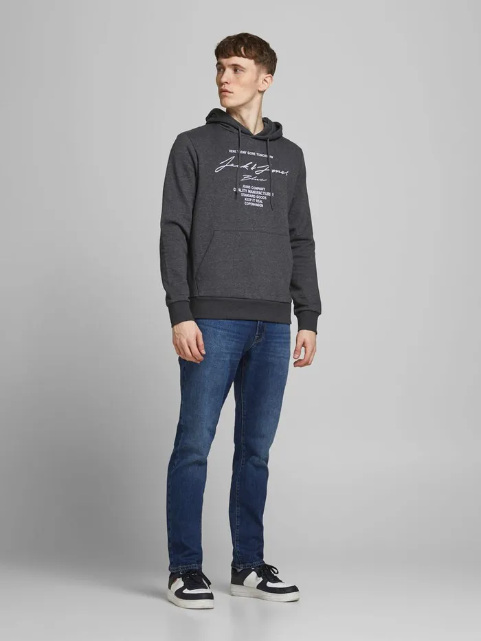 Sweatshirts JACK and JONES Mens LOOPBACK LOGO HOODIE Grey Dark Grey Melange Near Me