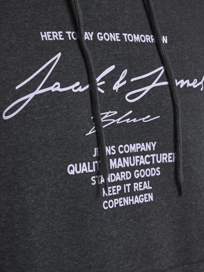Sweatshirts JACK and JONES Mens LOOPBACK LOGO HOODIE Grey Dark Grey Melange Near Me