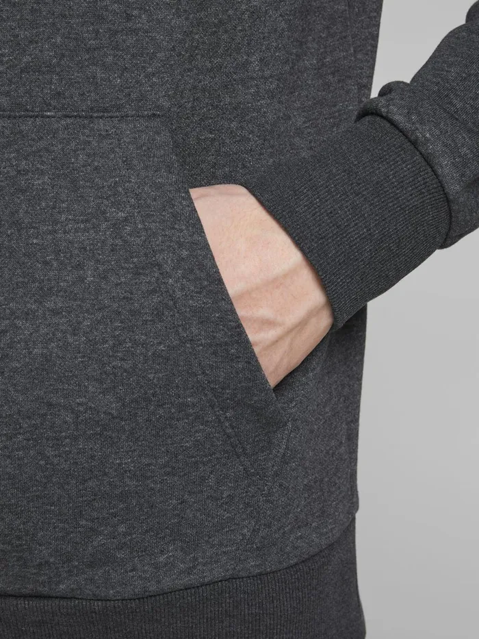 Sweatshirts JACK and JONES Mens LOOPBACK LOGO HOODIE Grey Dark Grey Melange Near Me