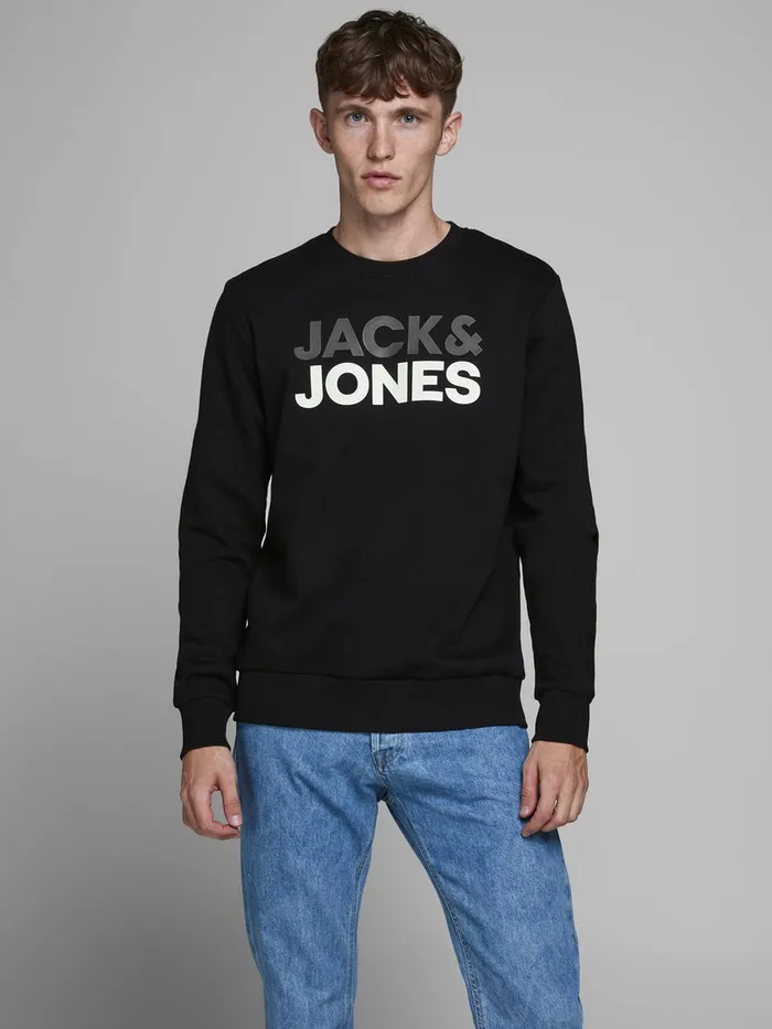 Sweatshirts JACK and JONES Mens LOOPBACK SWEATSHIRT Black Black Cheap On Sale