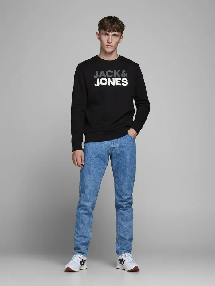 Sweatshirts JACK and JONES Mens LOOPBACK SWEATSHIRT Black Black Cheap On Sale