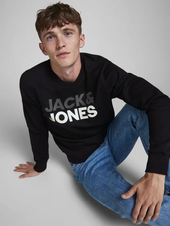 Sweatshirts JACK and JONES Mens LOOPBACK SWEATSHIRT Black Black Cheap On Sale
