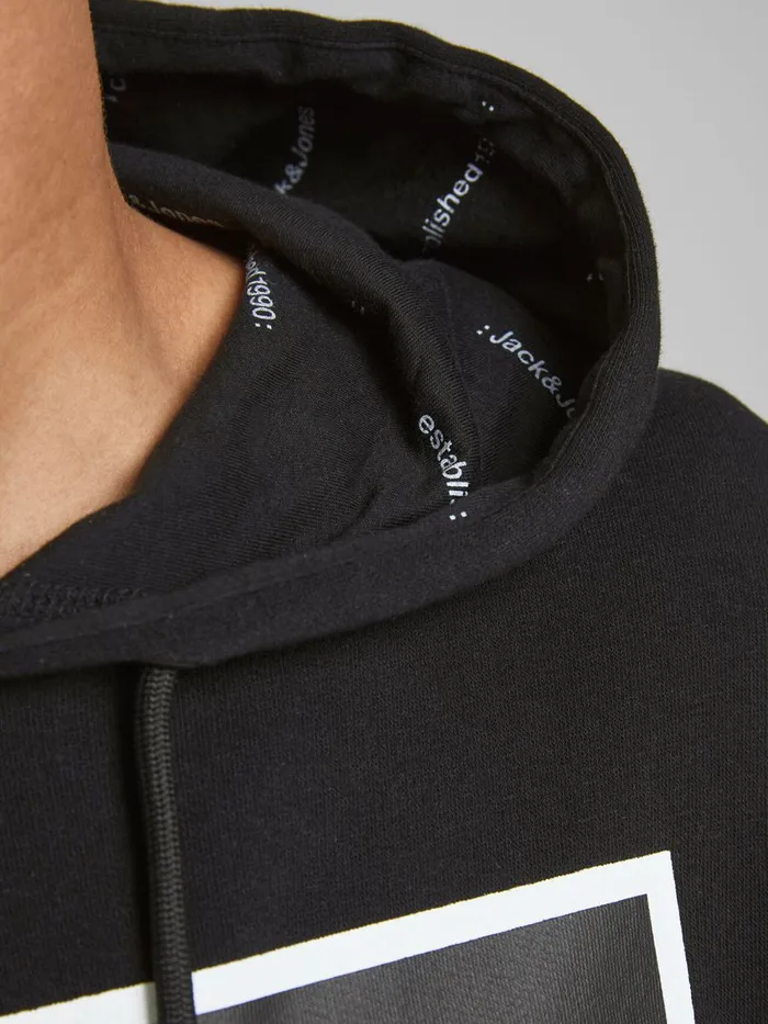 Sweatshirts JACK and JONES Mens LOOPBACK UNBRUSHED LOGO HOODIE Black Black Gift Ideas
