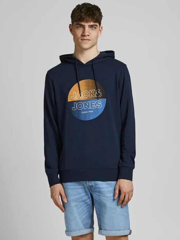 Sweatshirts JACK and JONES Mens OUTLINED LOGO PRINT HOODIE Blue Navy Blazer Cheap On Sale