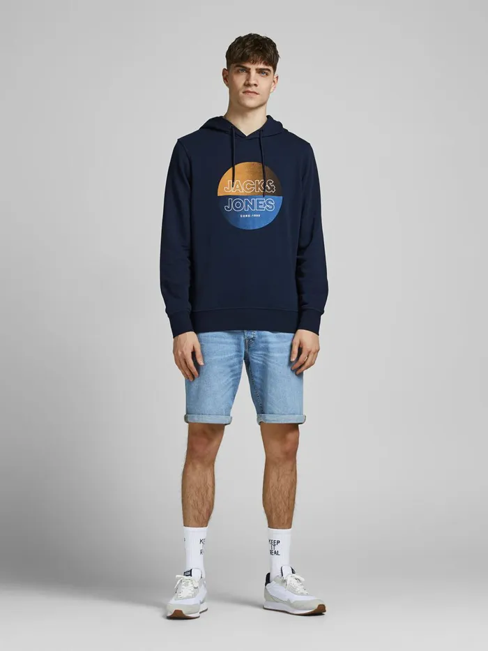 Sweatshirts JACK and JONES Mens OUTLINED LOGO PRINT HOODIE Blue Navy Blazer Cheap On Sale