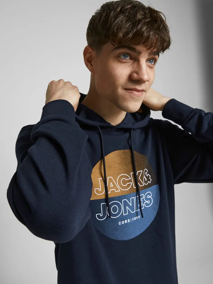 Sweatshirts JACK and JONES Mens OUTLINED LOGO PRINT HOODIE Blue Navy Blazer Cheap On Sale