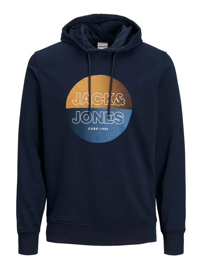Sweatshirts JACK and JONES Mens OUTLINED LOGO PRINT HOODIE Blue Navy Blazer Cheap On Sale