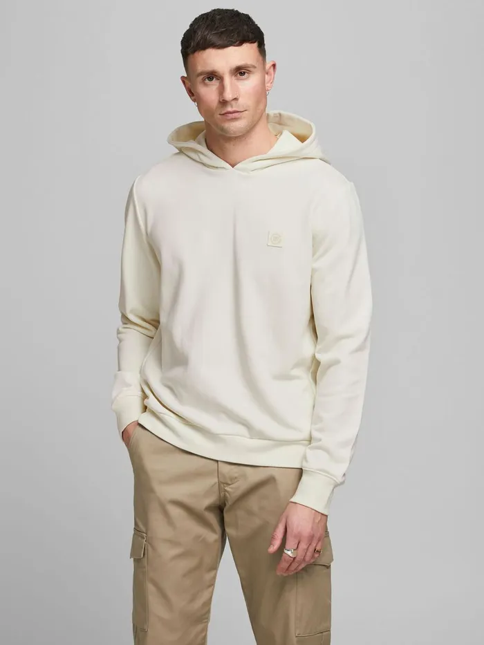 Sweatshirts JACK and JONES Mens PLAIN HOODIE White Egret Casaul