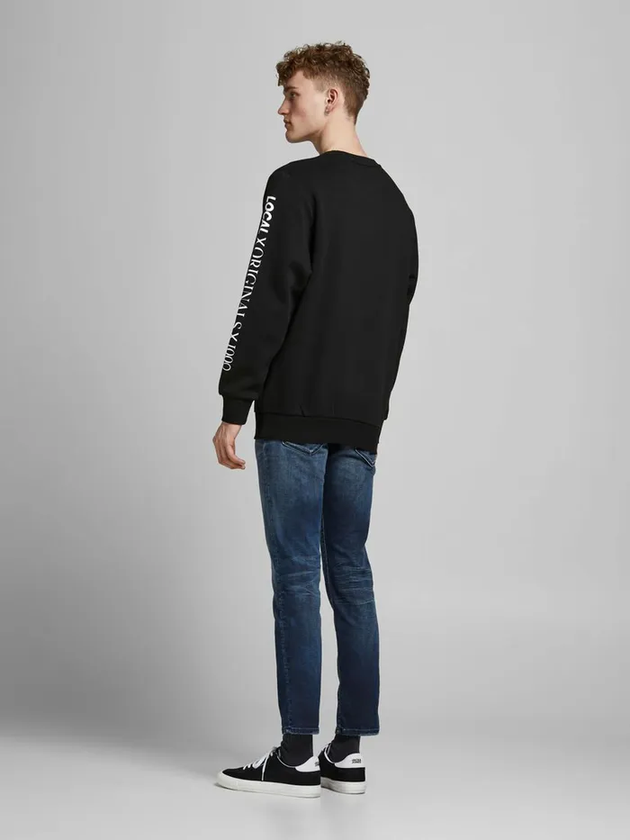 Sweatshirts JACK and JONES Mens PRINTED CREW NECK SWEATSHIRT Black Black Popular