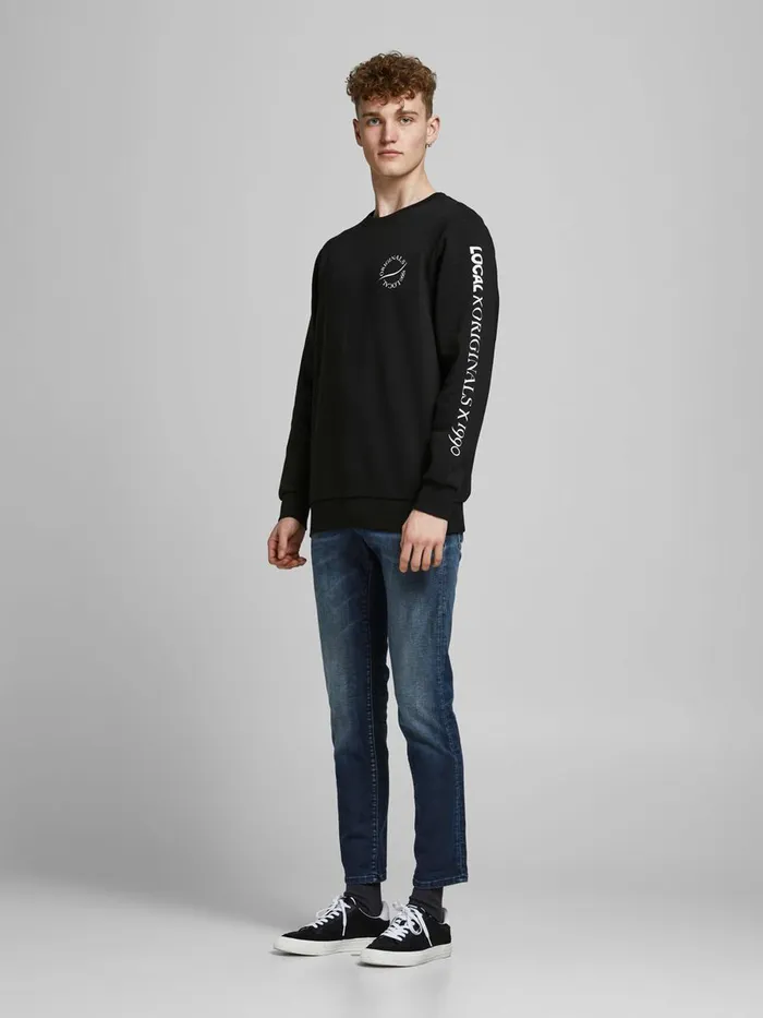 Sweatshirts JACK and JONES Mens PRINTED CREW NECK SWEATSHIRT Black Black Popular