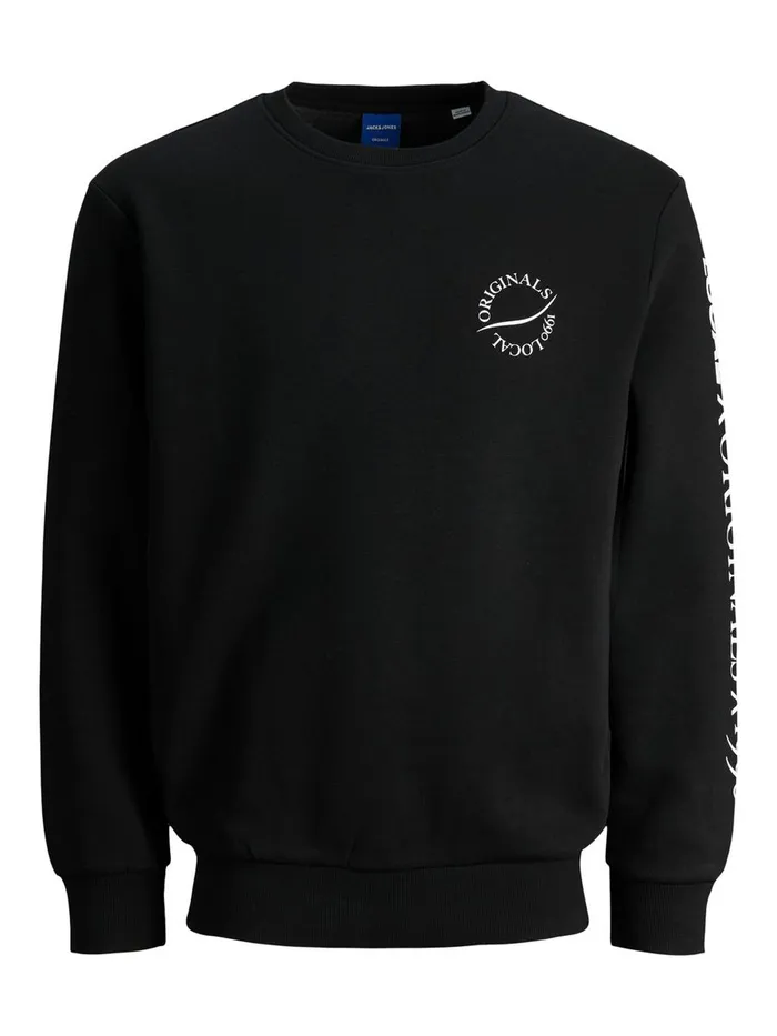 Sweatshirts JACK and JONES Mens PRINTED CREW NECK SWEATSHIRT Black Black Popular