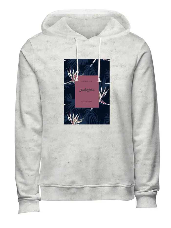 Sweatshirts JACK and JONES Mens SQUARED LOGO PRINT HOODIE White White Melange Gift Ideas