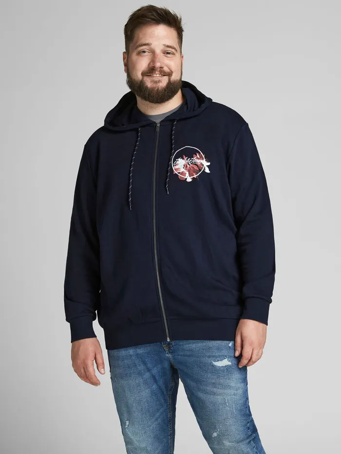 Sweatshirts JACK and JONES Mens ZIPTHROUGH FLORAL LOGO PLUS SIZE HOODIE Blue Navy Blazer Online Sweatshirts JACK and JONES Mens ZIPTHROUGH FLORAL LOGO PLUS SIZE HOODIE Blue Navy Blazer Online