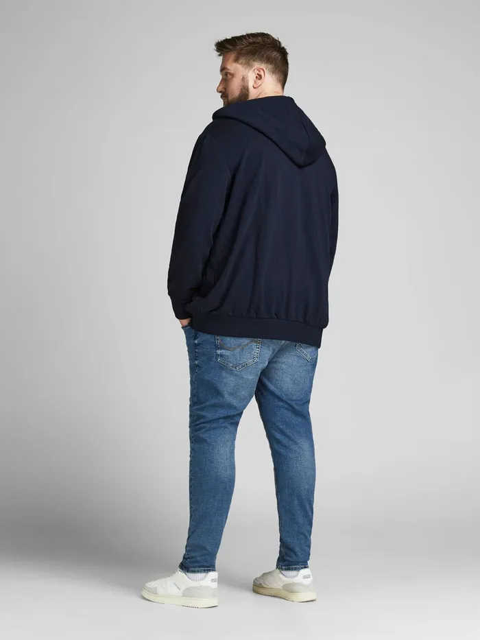 Sweatshirts JACK and JONES Mens ZIPTHROUGH FLORAL LOGO PLUS SIZE HOODIE Blue Navy Blazer Online