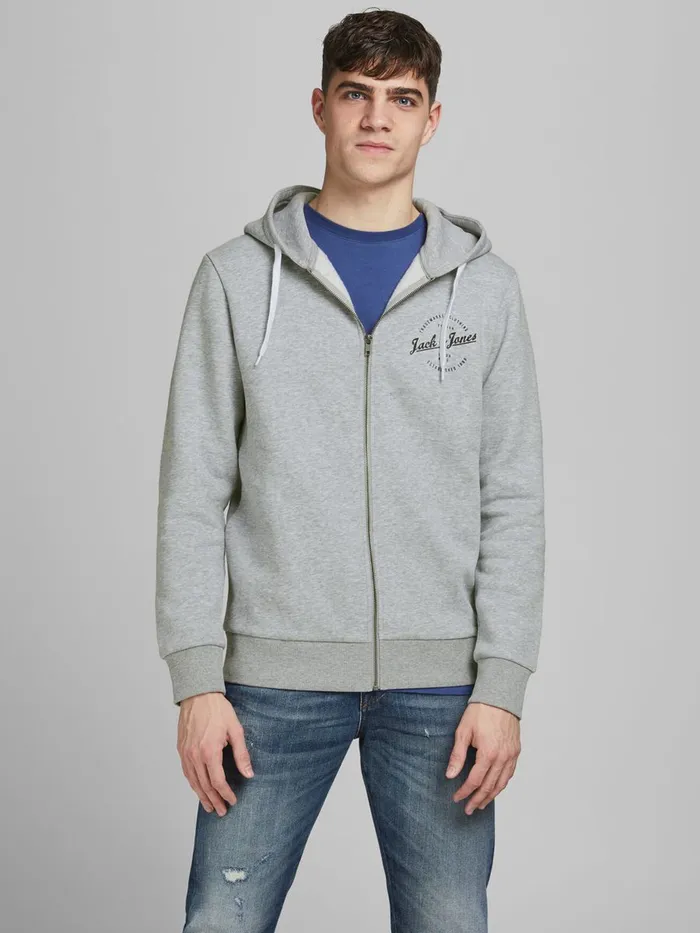 Sweatshirts JACK and JONES Mens ZIPPED HOODIE Grey Light Grey Melange On Sale