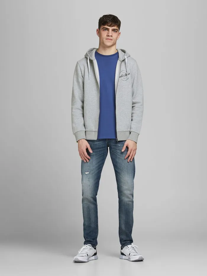 Sweatshirts JACK and JONES Mens ZIPPED HOODIE Grey Light Grey Melange On Sale
